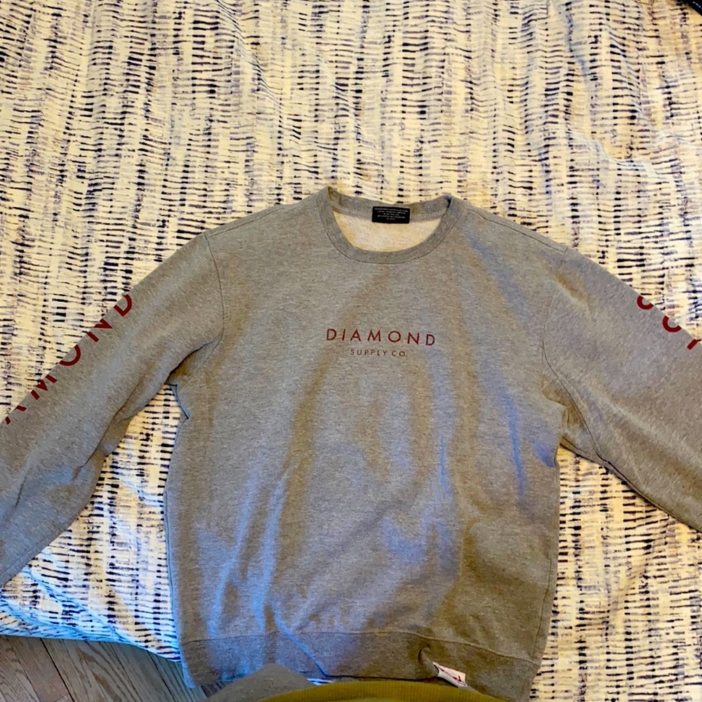 Diamond Supply Co. heather Grey crew neck with burgundy logo on chest and sleeve